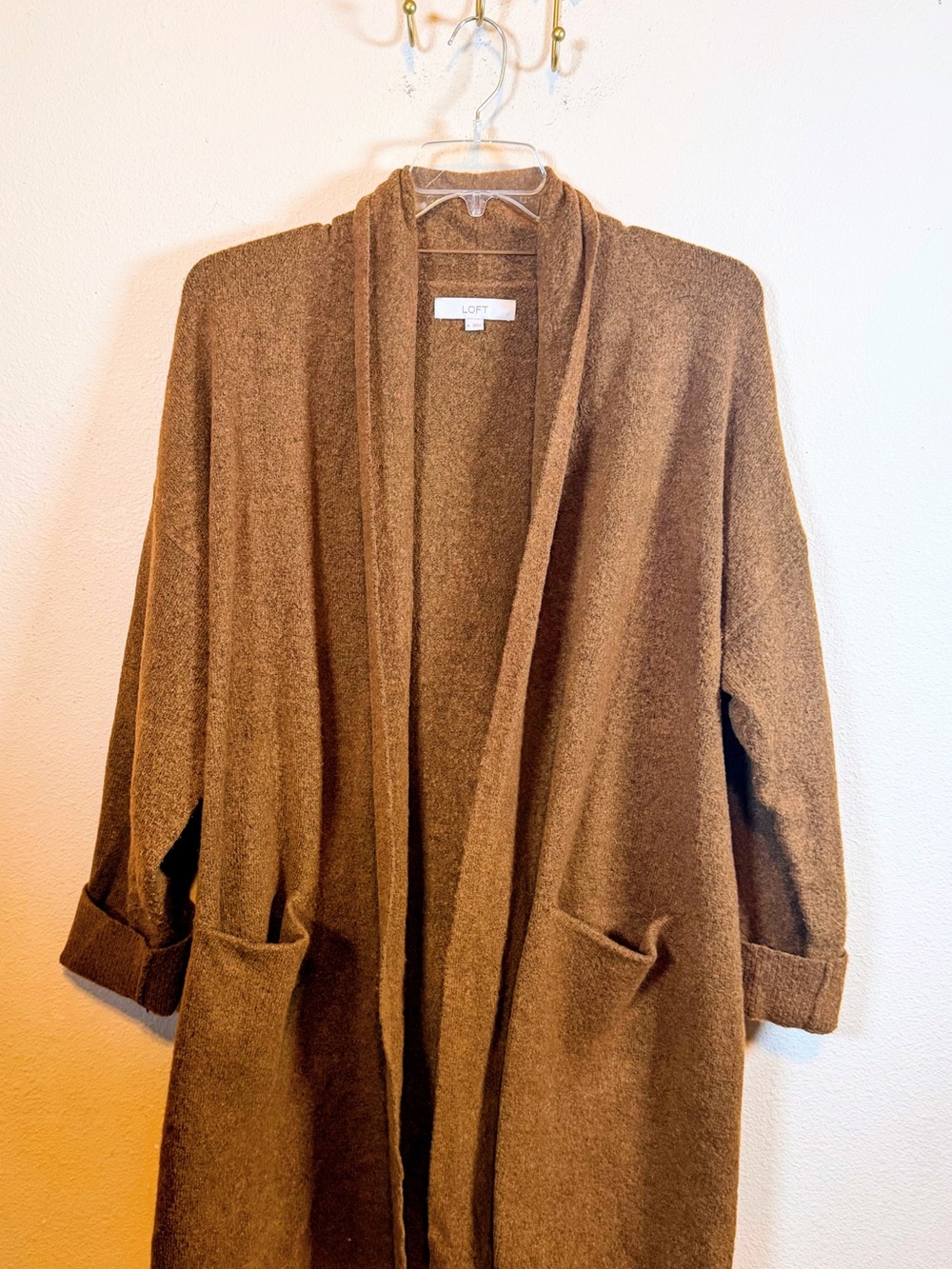 LOFT Chocolate Brown Open-Front Pocket Duster/Cardigan. Size XL